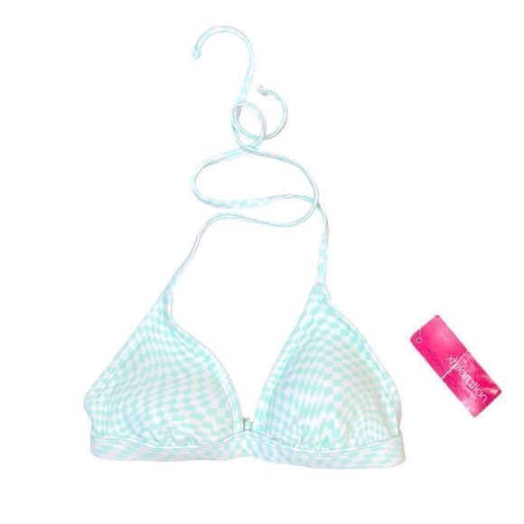 Xhilaration Mint Green And White Triangle Top Checkered Bikini Top, Size XS, NWT - Picture 1 of 7